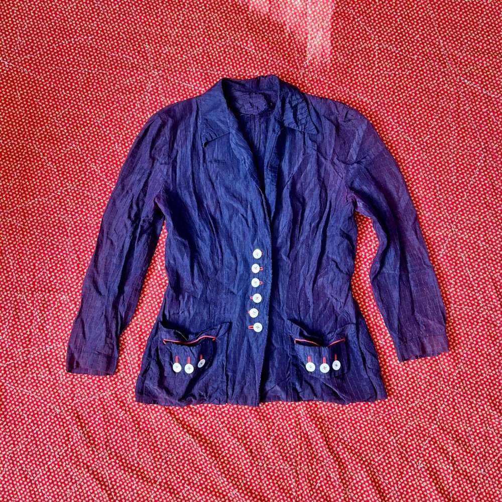 Antique true Vintage 1930s Purple Plaid Textured rayon Button Front blouse